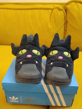 The Simpsons adidas Black Plush Cat 😺 Slip-On Shoes with Yellow Eyes